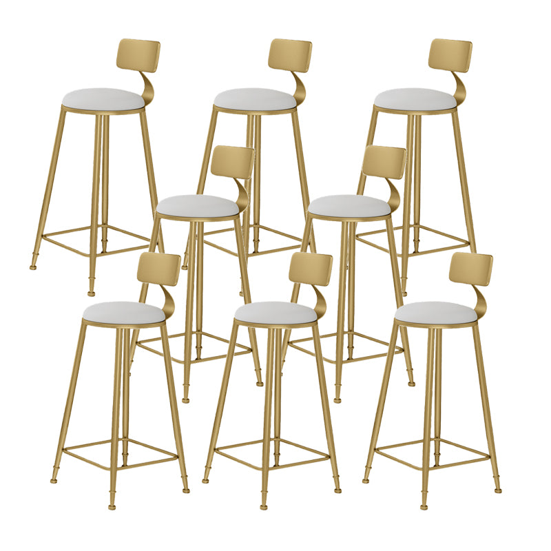 Glam Round Counter-height Stool Leather Footrest Bar Stool with Gold Base