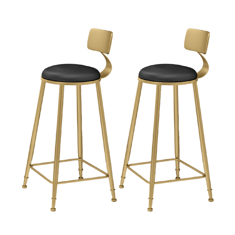 Glam Round Counter-height Stool Leather Footrest Bar Stool with Gold Base