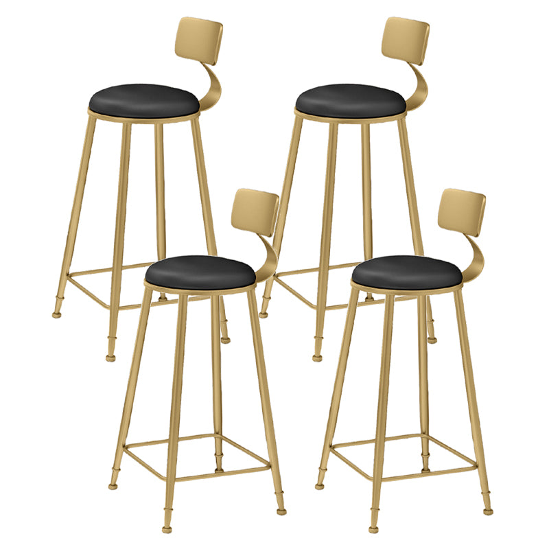 Glam Round Counter-height Stool Leather Footrest Bar Stool with Gold Base