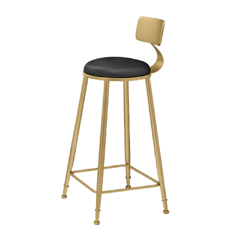 Glam Round Counter-height Stool Leather Footrest Bar Stool with Gold Base