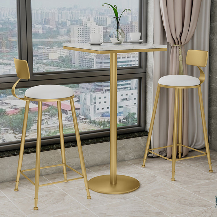 Glam Round Counter-height Stool Leather Footrest Bar Stool with Gold Base