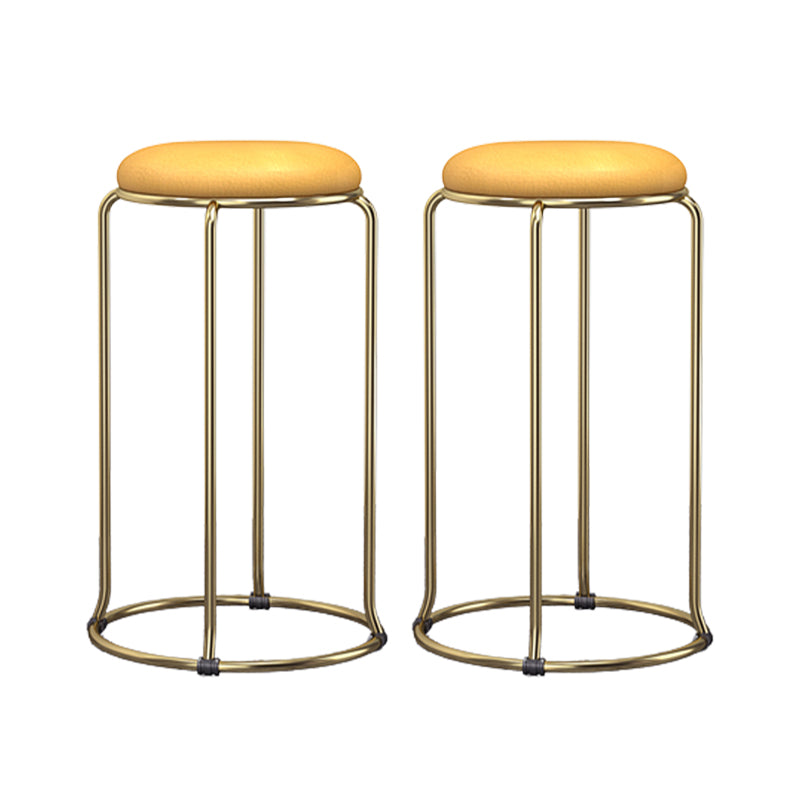 Glam Round Seat Counter Stool Faux Leather and Fabric Backless Counter Chair