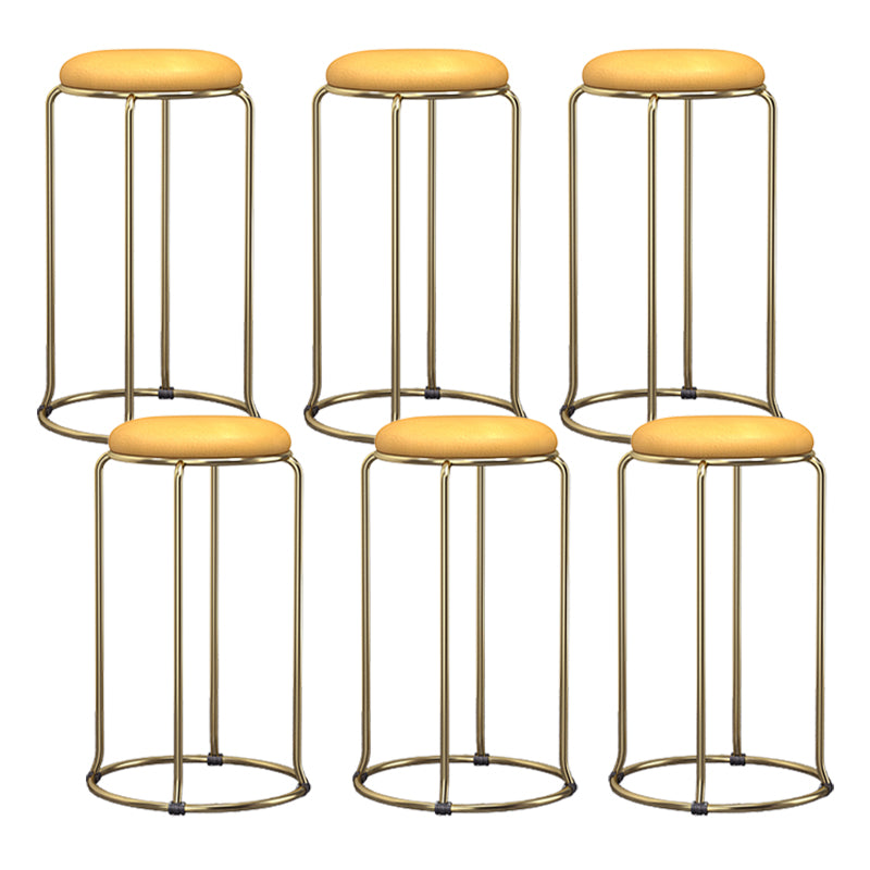 Glam Round Seat Counter Stool Faux Leather and Fabric Backless Counter Chair