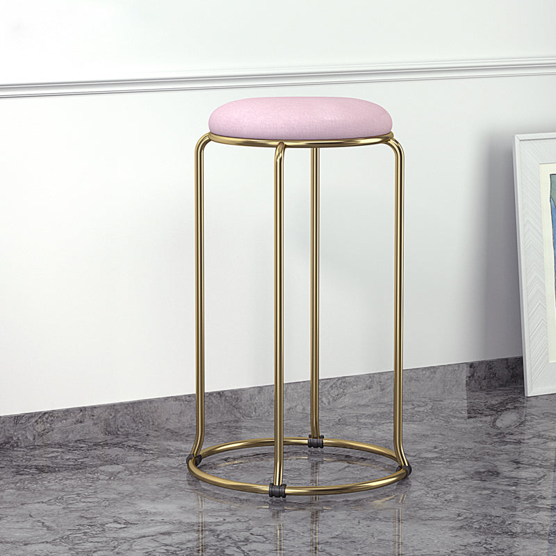 Glam Round Seat Counter Stool Faux Leather and Fabric Backless Counter Chair