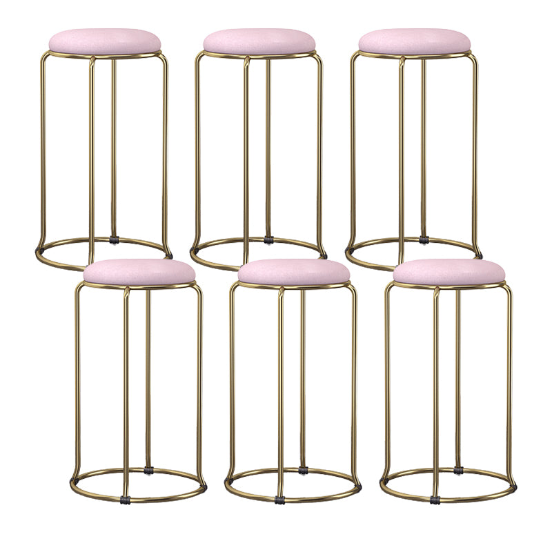 Glam Round Seat Counter Stool Faux Leather and Fabric Backless Counter Chair