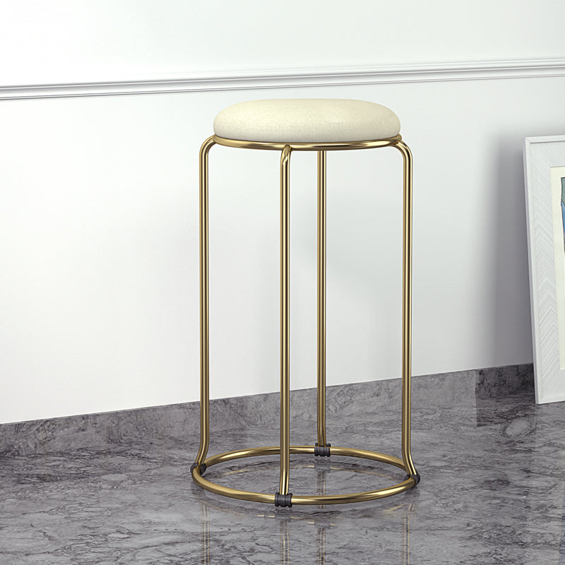 Glam Round Seat Counter Stool Faux Leather and Fabric Backless Counter Chair