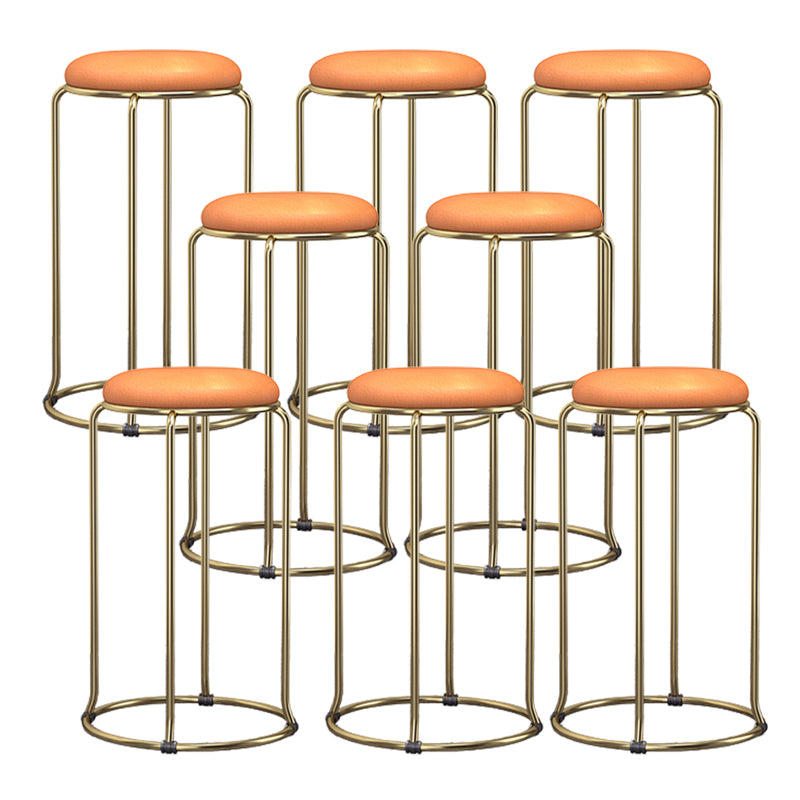 Glam Round Seat Counter Stool Faux Leather and Fabric Backless Counter Chair