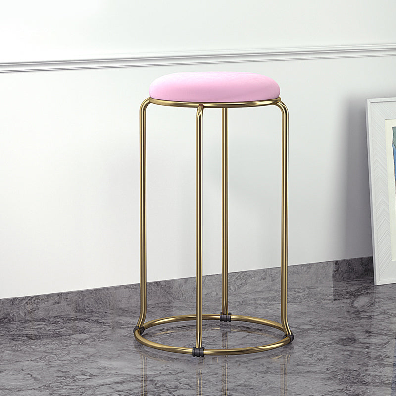 Glam Round Seat Counter Stool Faux Leather and Fabric Backless Counter Chair