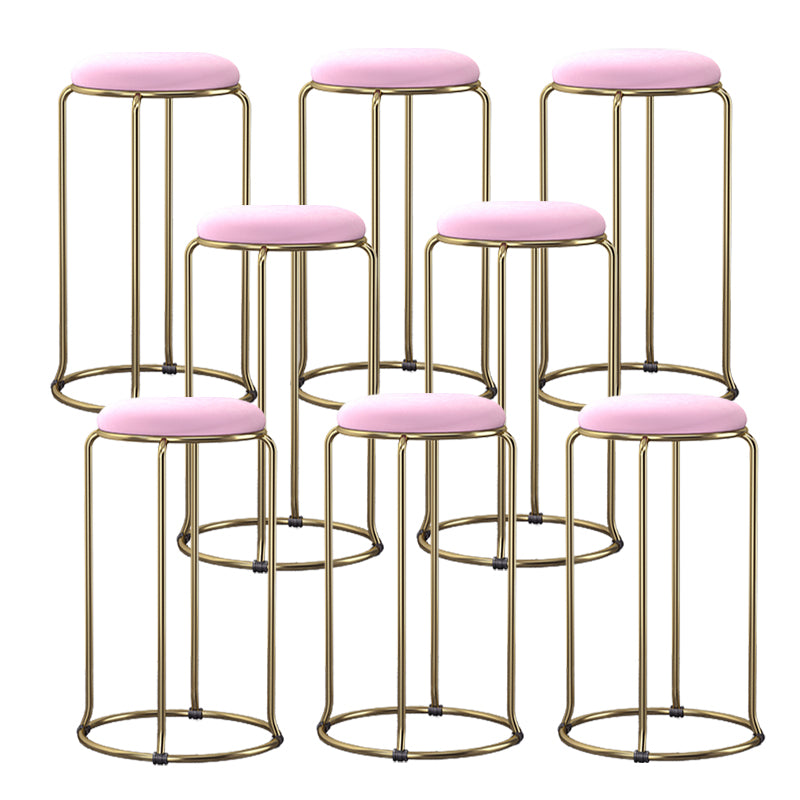 Glam Round Seat Counter Stool Faux Leather and Fabric Backless Counter Chair