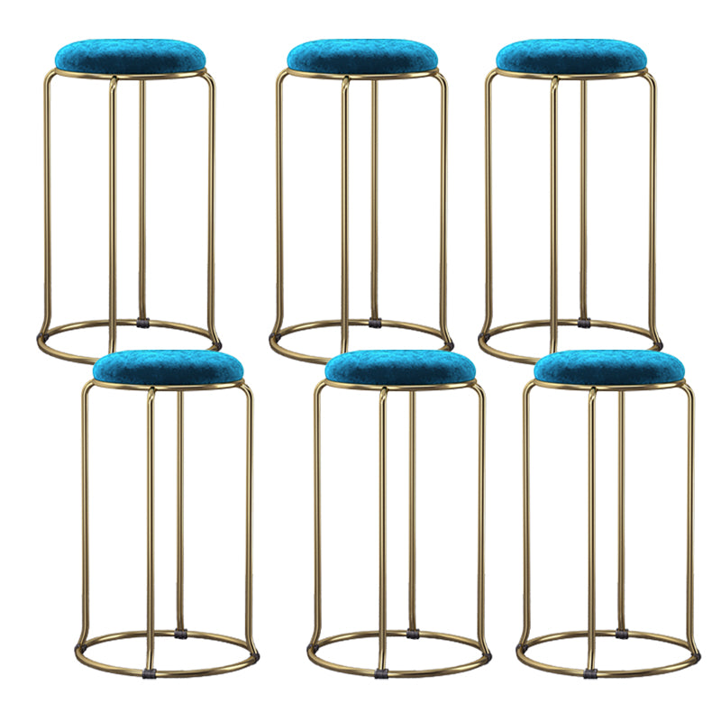 Glam Round Seat Counter Stool Faux Leather and Fabric Backless Counter Chair