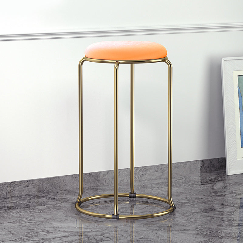 Glam Round Seat Counter Stool Faux Leather and Fabric Backless Counter Chair
