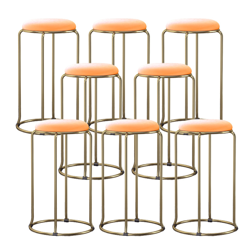 Glam Round Seat Counter Stool Faux Leather and Fabric Backless Counter Chair