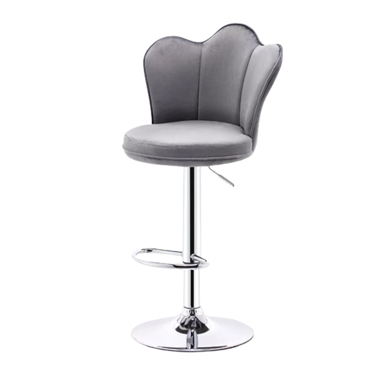Contemporary Metal Barstool Velvet Footrest Low Back Stool with Swivel in Matte Finish