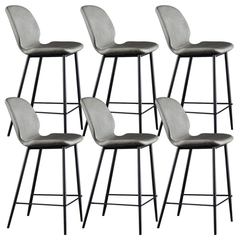 Scandinavian Armless Bar Stools Faux Leather Low Back Barstool with 4 Black Legs
