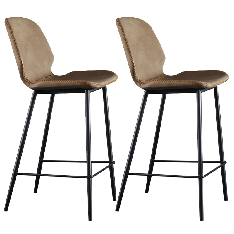 Scandinavian Armless Bar Stools Faux Leather Low Back Barstool with 4 Black Legs
