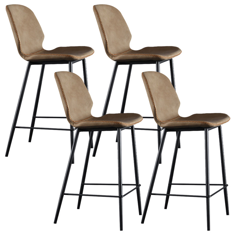 Scandinavian Armless Bar Stools Faux Leather Low Back Barstool with 4 Black Legs