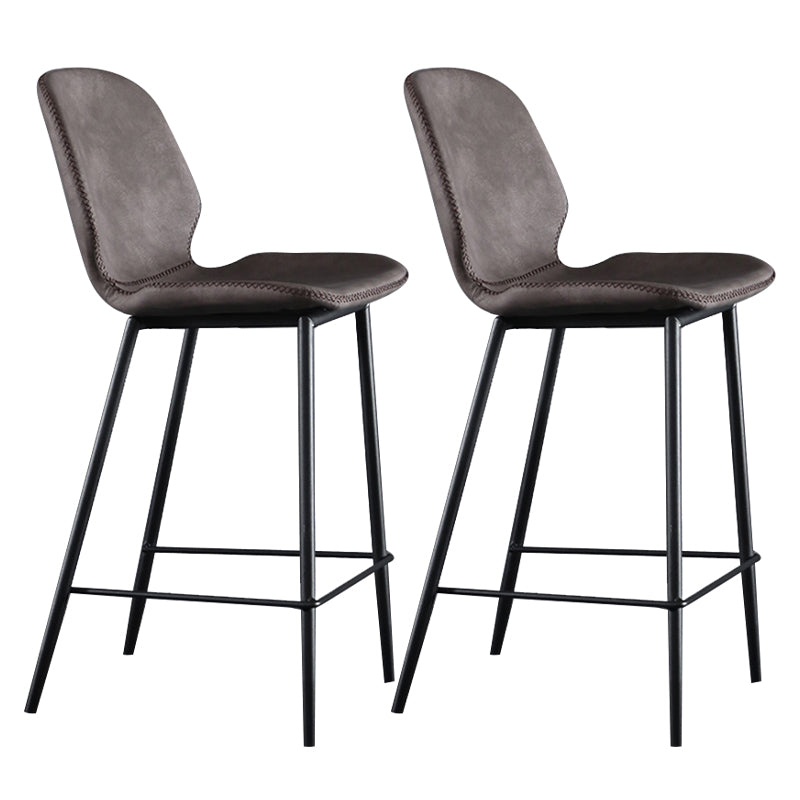 Scandinavian Armless Bar Stools Faux Leather Low Back Barstool with 4 Black Legs