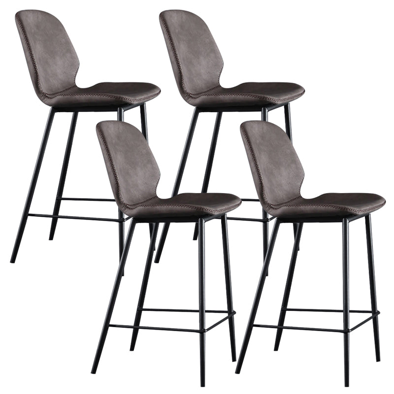 Scandinavian Armless Bar Stools Faux Leather Low Back Barstool with 4 Black Legs