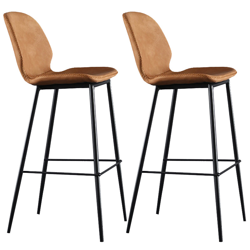 Scandinavian Armless Bar Stools Faux Leather Low Back Barstool with 4 Black Legs