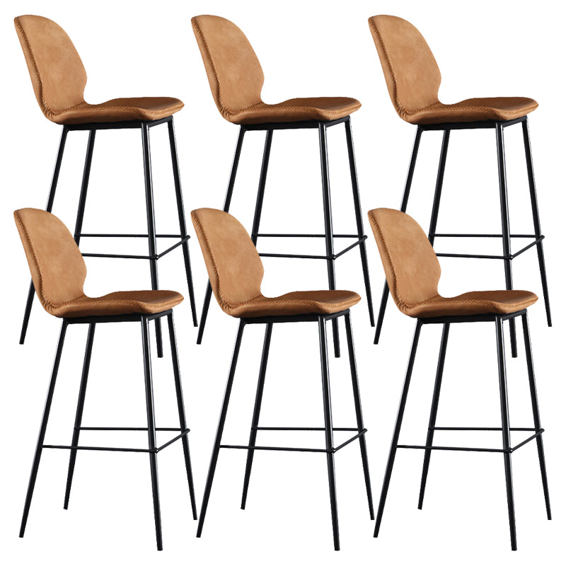 Scandinavian Armless Bar Stools Faux Leather Low Back Barstool with 4 Black Legs