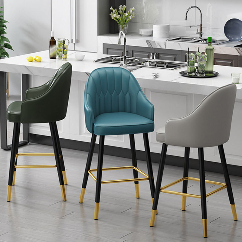 Glam Metal Stool PU Leather Barstools in Matte Finish for Indoor
