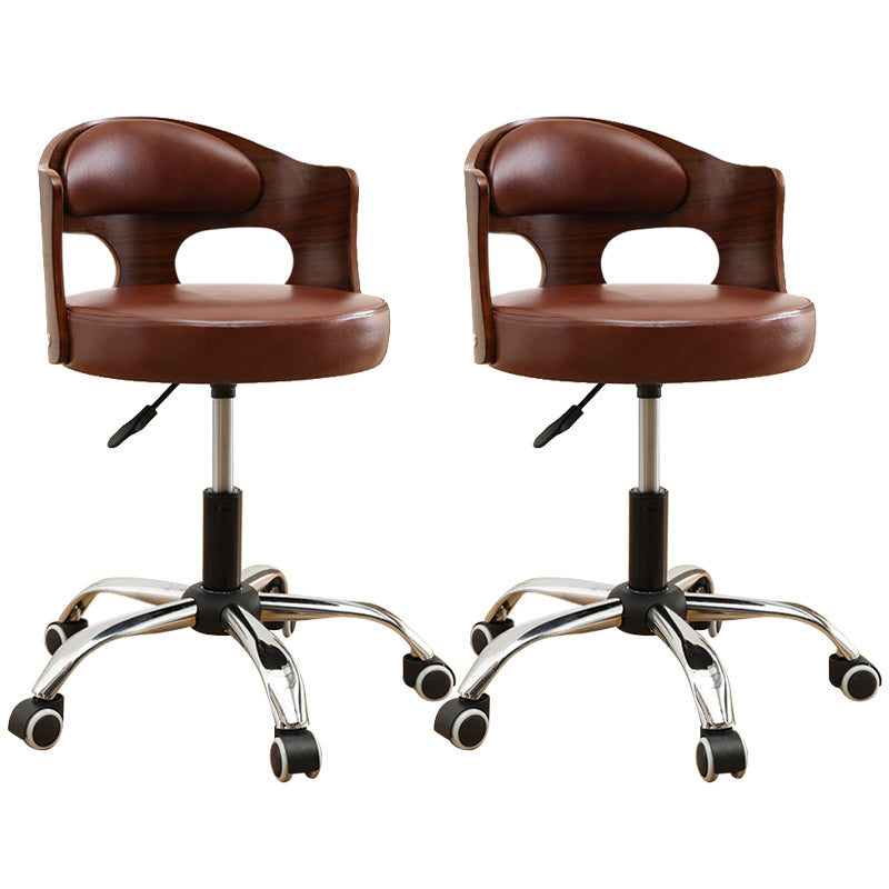 Contemporary Metal Barstool Faux Leather Round Seat Counter Stool with Swivel