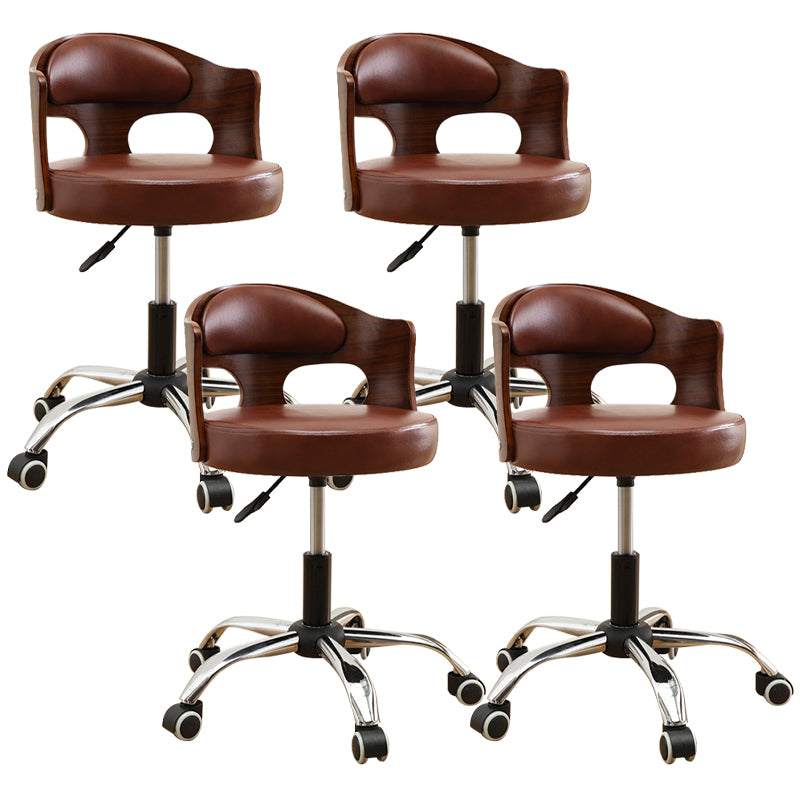 Contemporary Metal Barstool Faux Leather Round Seat Counter Stool with Swivel