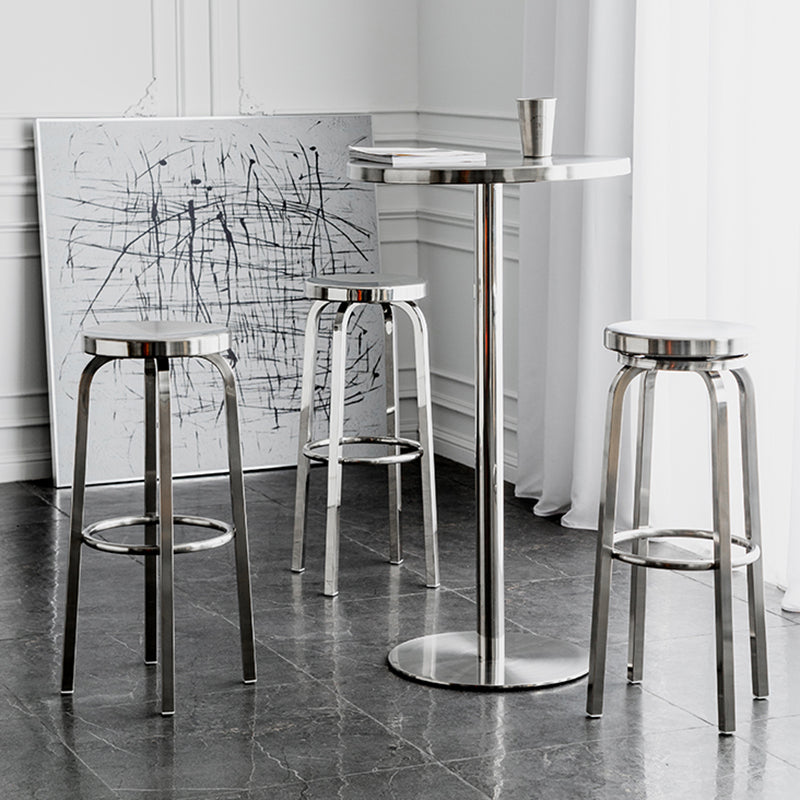 Round Metal Counter Bar Stool Modern Silver Footrest Counter-height Stool