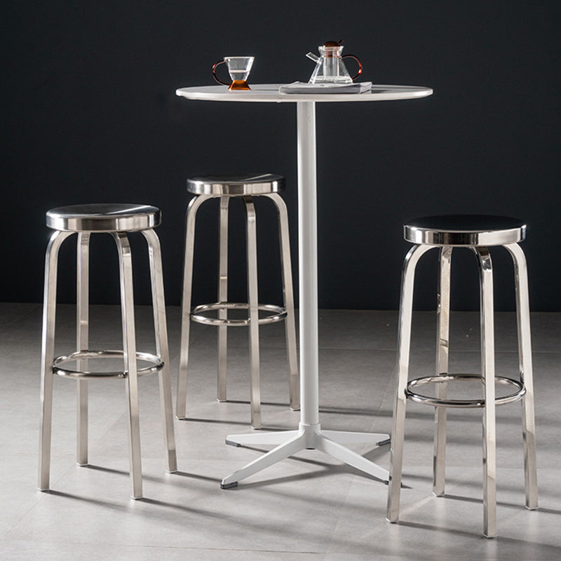Round Metal Counter Bar Stool Modern Silver Footrest Counter-height Stool