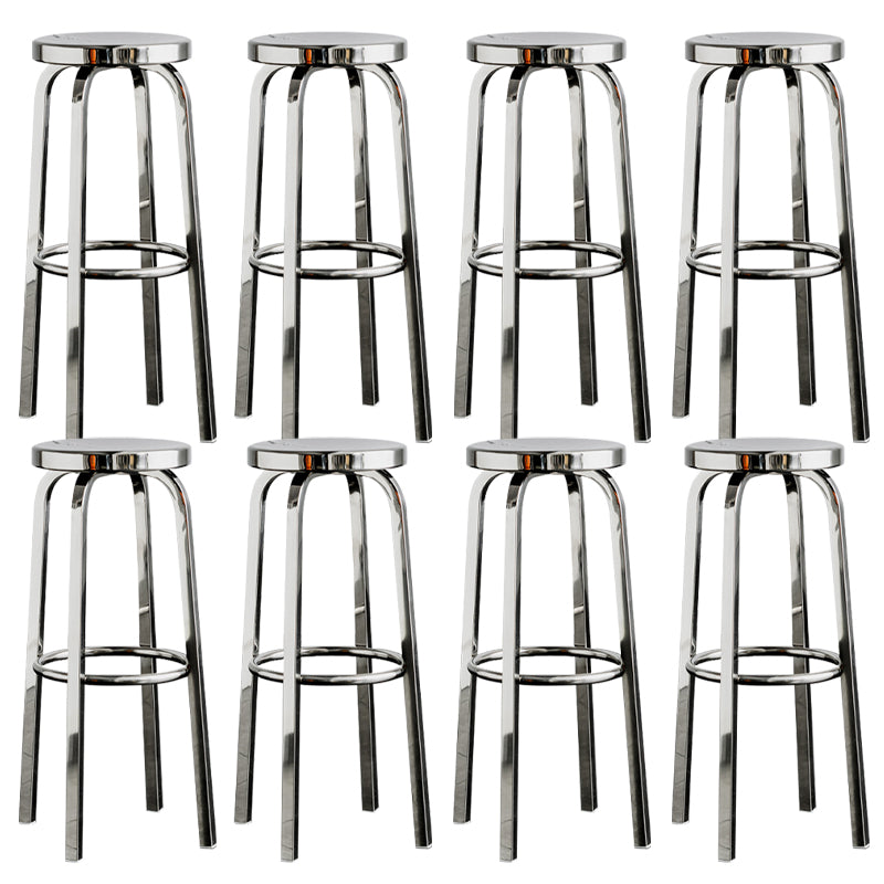 Round Metal Counter Bar Stool Modern Silver Footrest Counter-height Stool