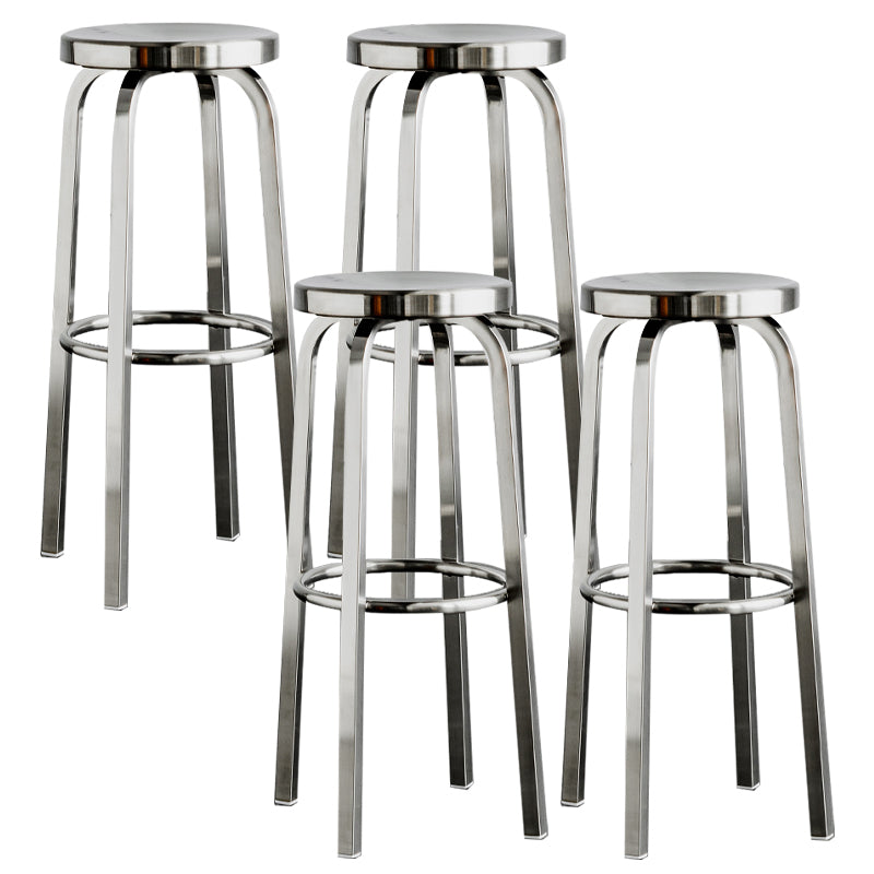 Round Metal Counter Bar Stool Modern Silver Footrest Counter-height Stool