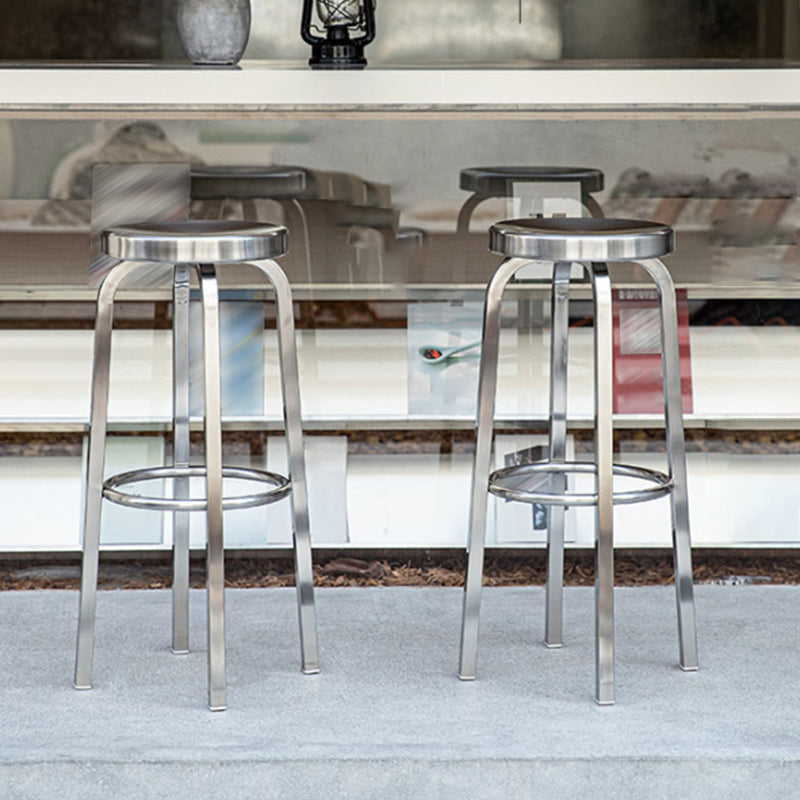 Round Metal Counter Bar Stool Modern Silver Footrest Counter-height Stool