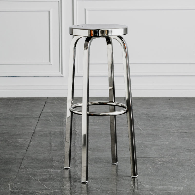 Round Metal Counter Bar Stool Modern Silver Footrest Counter-height Stool