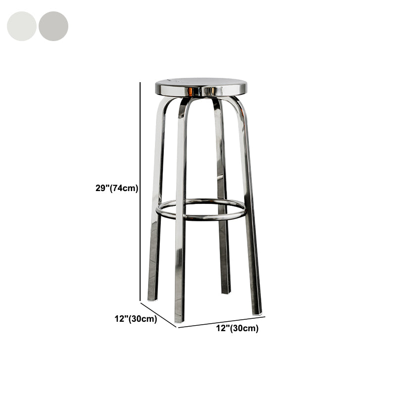 Round Metal Counter Bar Stool Modern Silver Footrest Counter-height Stool