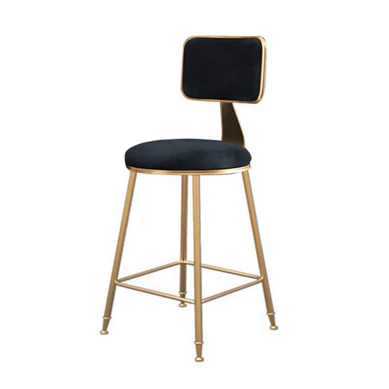Fabric Round Seat Bar Stools Scandinavian Low Back Barstool with 4 Gold Iron Legs