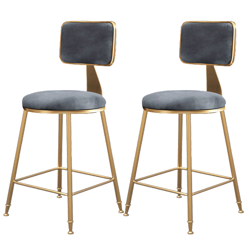 Fabric Round Seat Bar Stools Scandinavian Low Back Barstool with 4 Gold Iron Legs