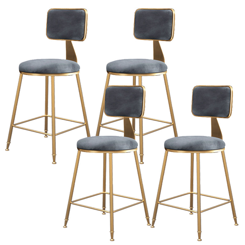 Fabric Round Seat Bar Stools Scandinavian Low Back Barstool with 4 Gold Iron Legs