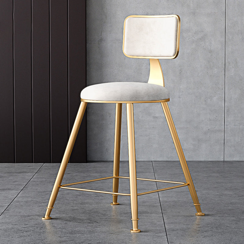Fabric Round Seat Bar Stools Scandinavian Low Back Barstool with 4 Gold Iron Legs