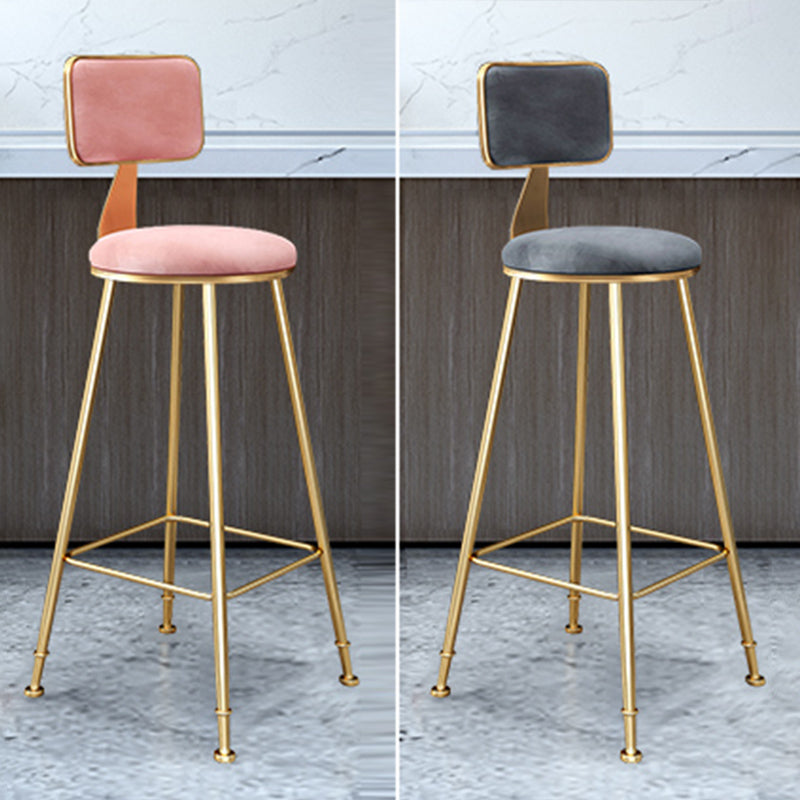 Fabric Round Seat Bar Stools Scandinavian Low Back Barstool with 4 Gold Iron Legs