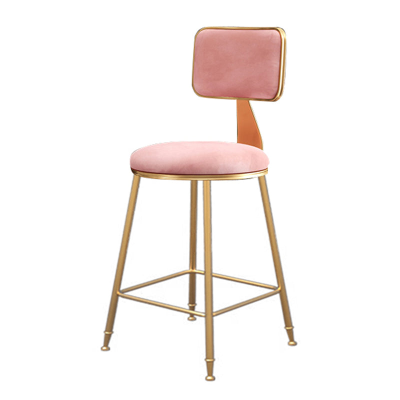 Fabric Round Seat Bar Stools Scandinavian Low Back Barstool with 4 Gold Iron Legs