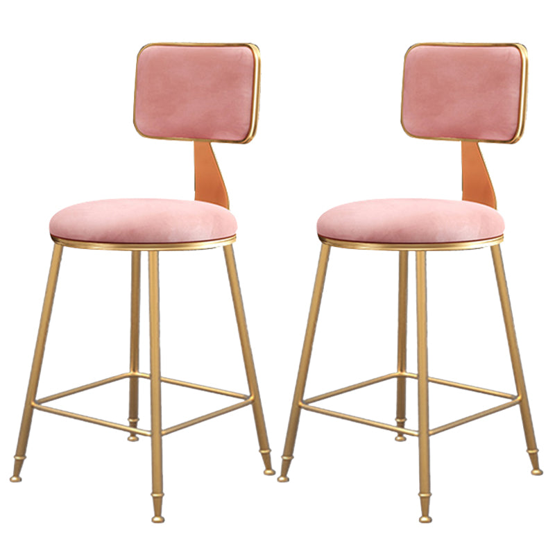 Fabric Round Seat Bar Stools Scandinavian Low Back Barstool with 4 Gold Iron Legs