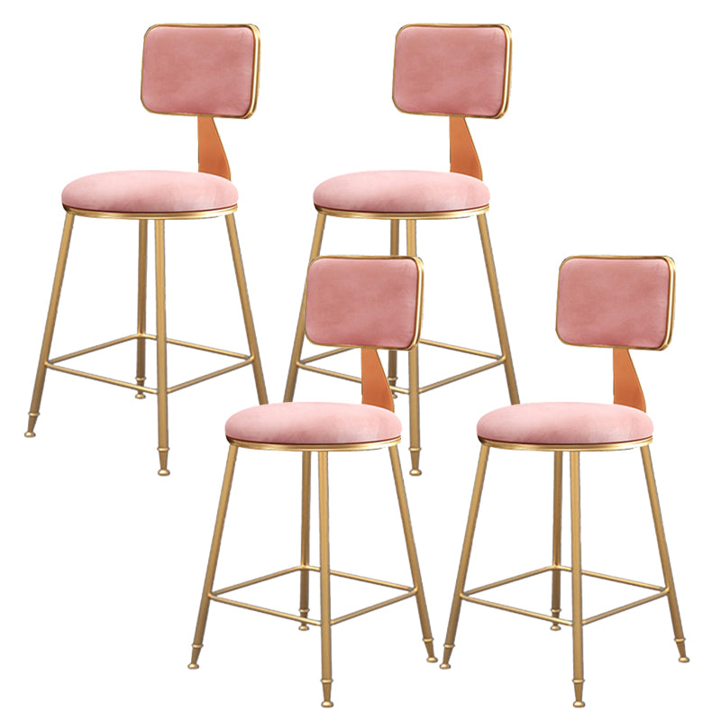 Fabric Round Seat Bar Stools Scandinavian Low Back Barstool with 4 Gold Iron Legs