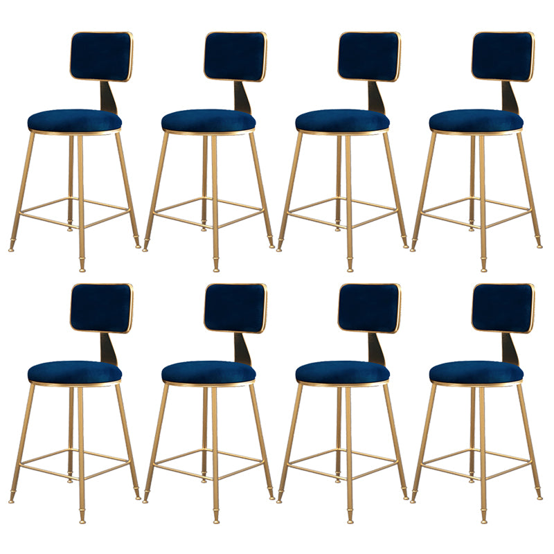 Fabric Round Seat Bar Stools Scandinavian Low Back Barstool with 4 Gold Iron Legs