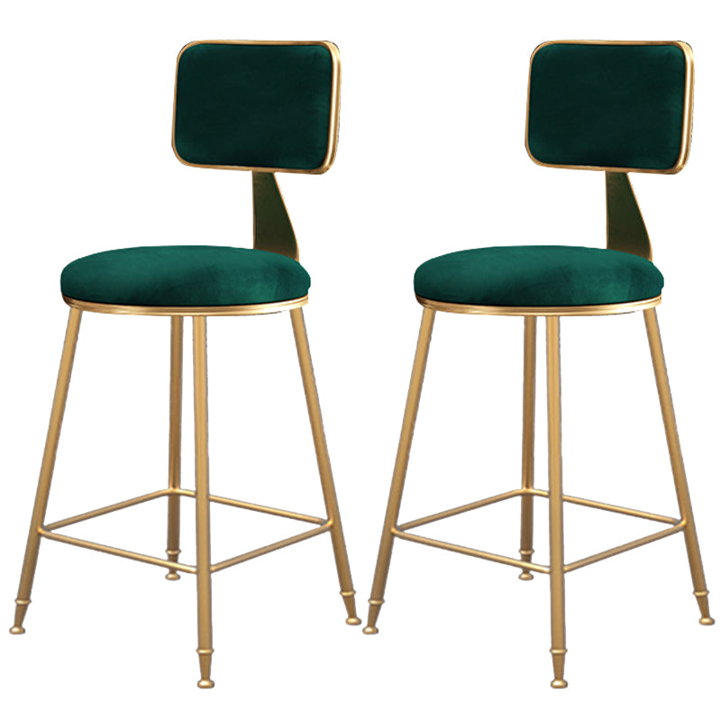 Fabric Round Seat Bar Stools Scandinavian Low Back Barstool with 4 Gold Iron Legs
