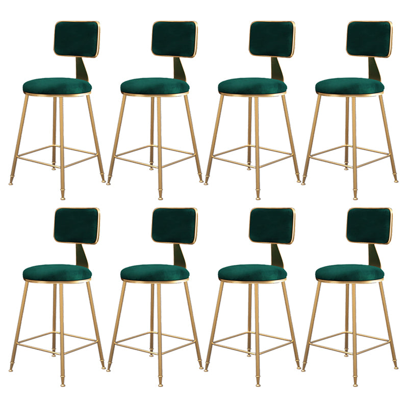 Fabric Round Seat Bar Stools Scandinavian Low Back Barstool with 4 Gold Iron Legs