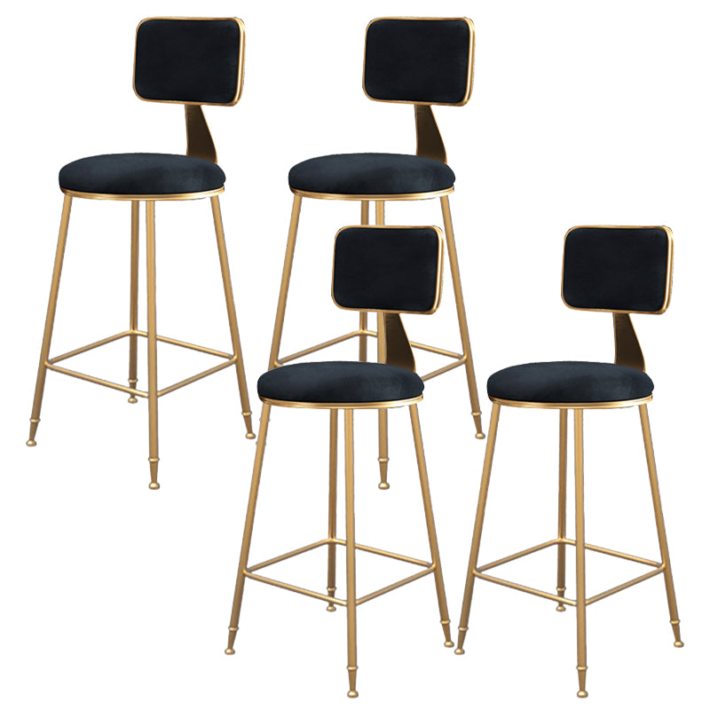 Fabric Round Seat Bar Stools Scandinavian Low Back Barstool with 4 Gold Iron Legs