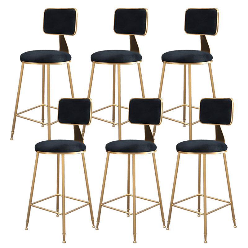Fabric Round Seat Bar Stools Scandinavian Low Back Barstool with 4 Gold Iron Legs