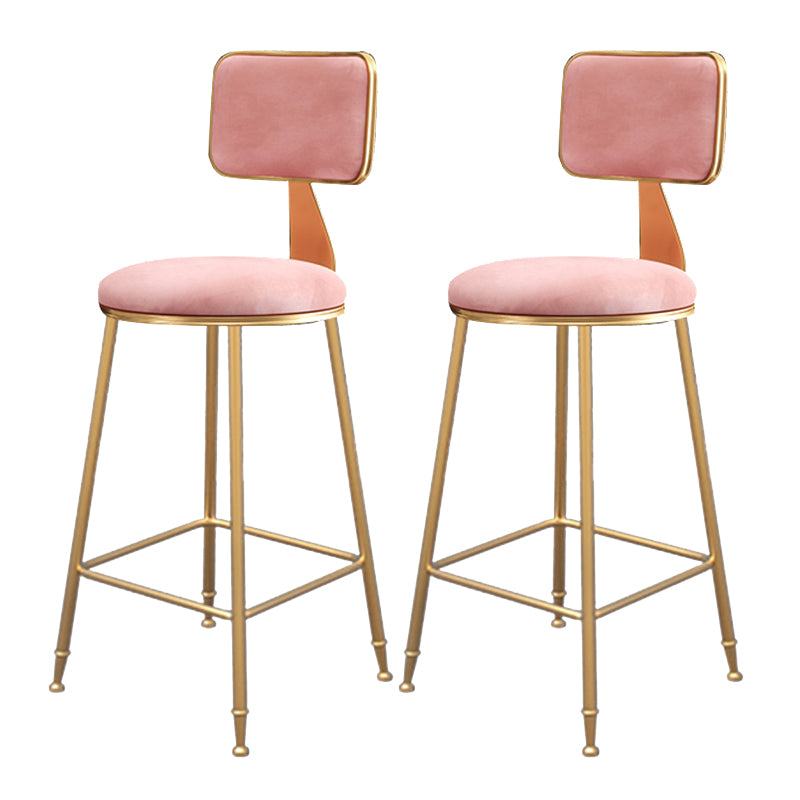 Fabric Round Seat Bar Stools Scandinavian Low Back Barstool with 4 Gold Iron Legs