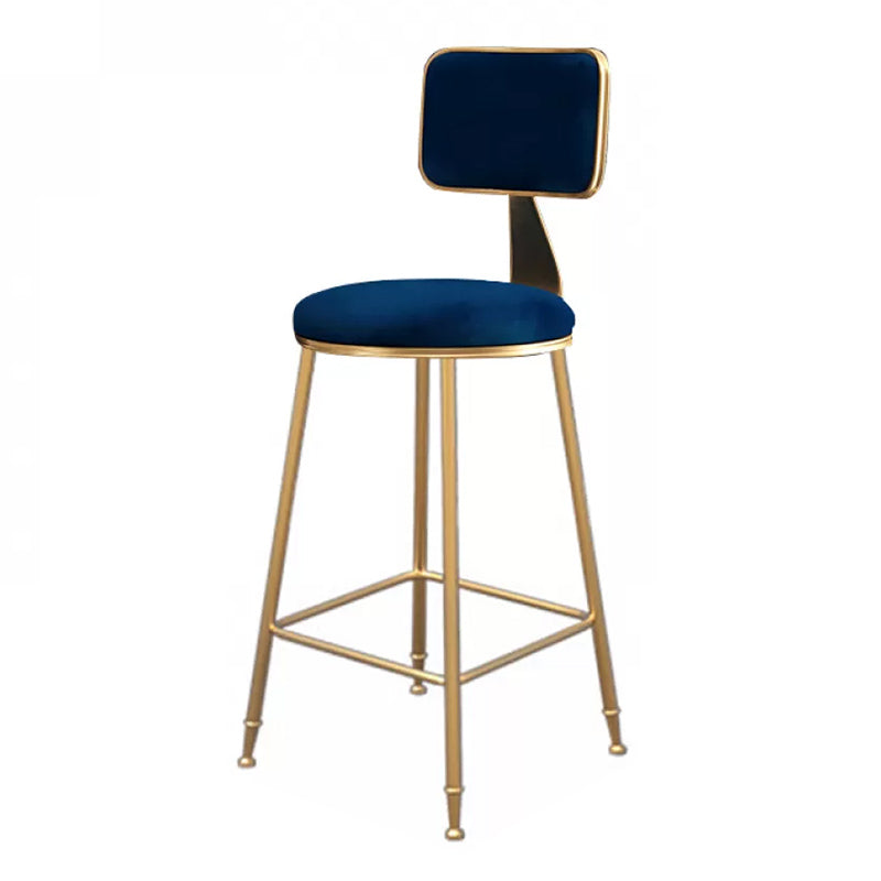 Fabric Round Seat Bar Stools Scandinavian Low Back Barstool with 4 Gold Iron Legs