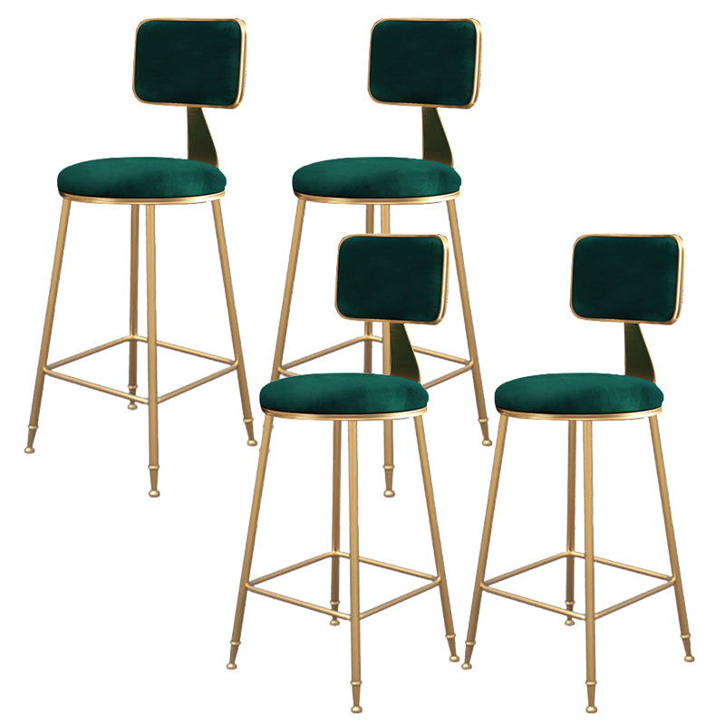 Fabric Round Seat Bar Stools Scandinavian Low Back Barstool with 4 Gold Iron Legs
